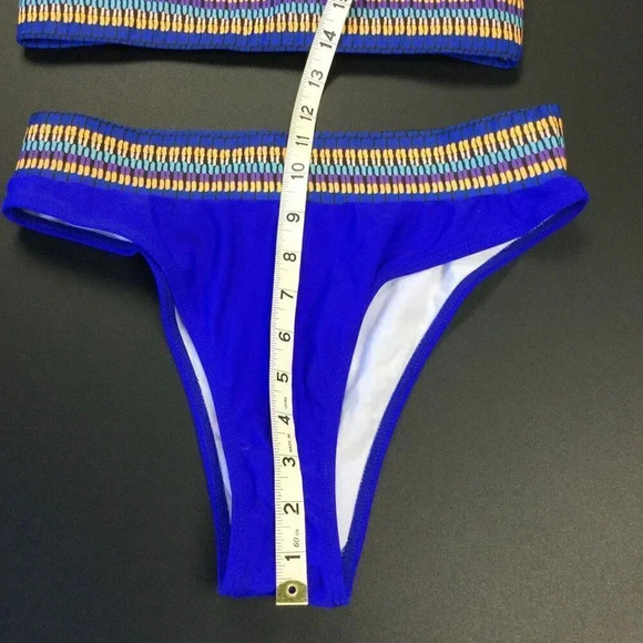 Womens Deep Blue High Waisted Striped Contrast Bikini Two-Piece Swimsuit Medium - Picture 10 of 12